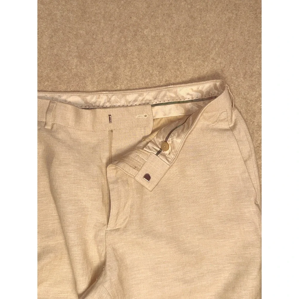 Cubavera Mens Beige Linen Blend Flat Front Dress Pants Tan 34x34 Straight Leg